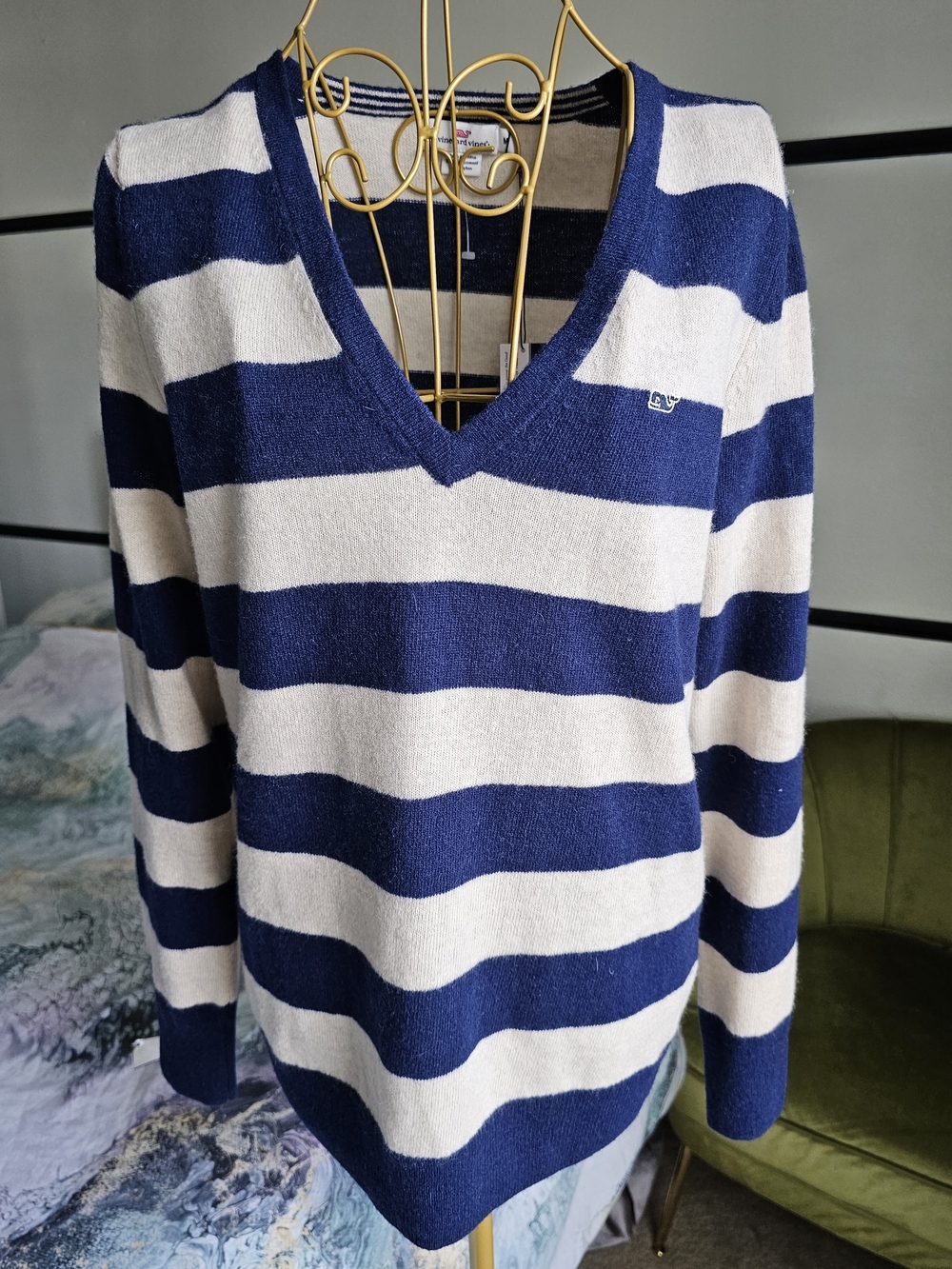 Vineyard Vines  Sweater Blue White Stripes Lambswool( M)